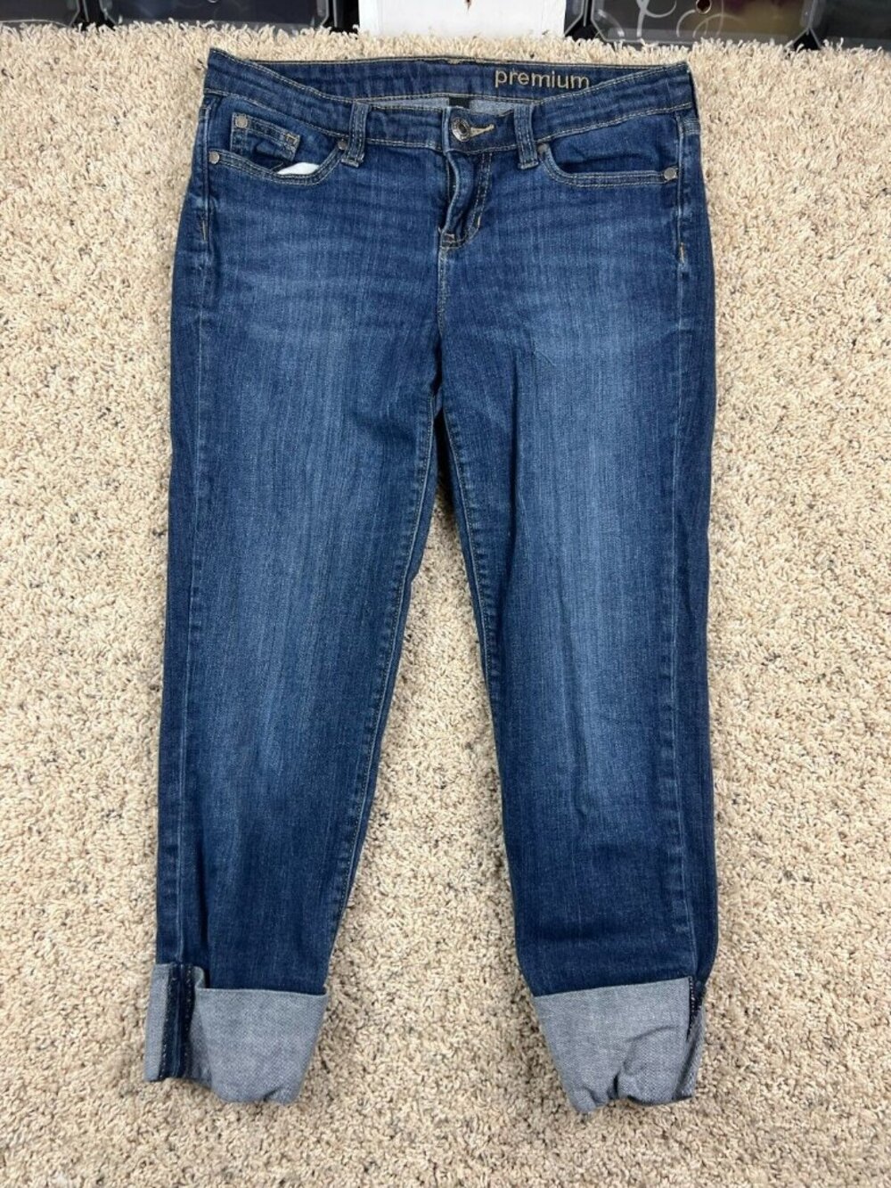 Gap Womens Blue Jeans Size 4 Dark Wash Straight Crop Cotton Pants Rolled Legs